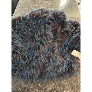 Women's Frisson Blue Black Long Hair Faux Fur Coat. NWT Size Large